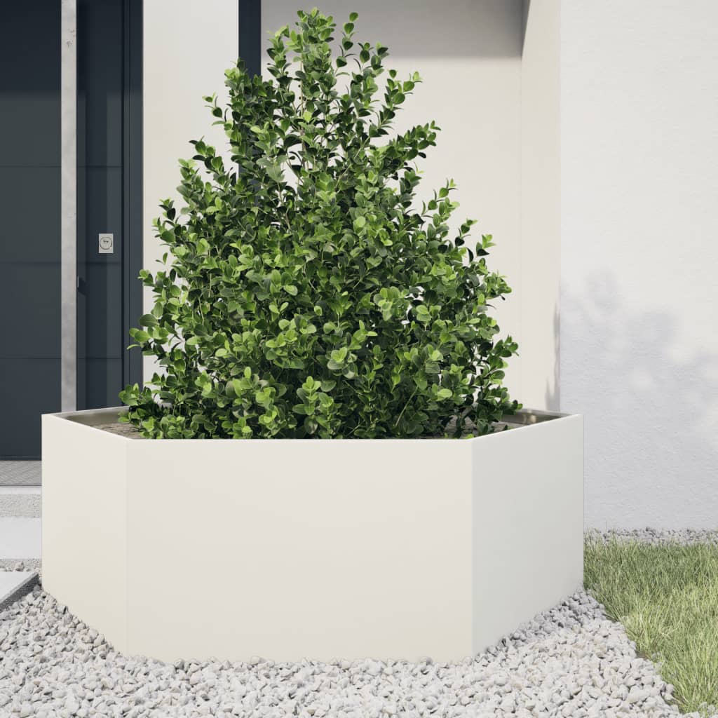 Vidaxx Pflanzgefäß Sechseck 138x120x45 cm Stahl weiß