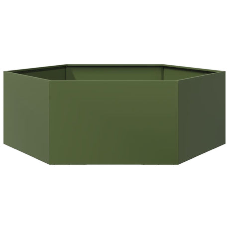Vidaxx Pflanzgefäß Sechseck 138x120x45 cm Stahl olivgrün