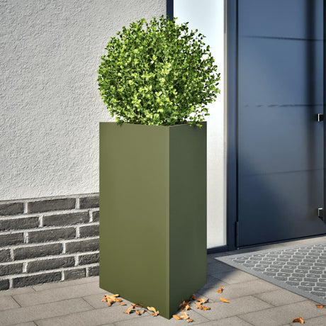 Vidaxx Pflanzgefäße 2 Stk. Dreieck 50x43x75 cm Stahl olivgrün