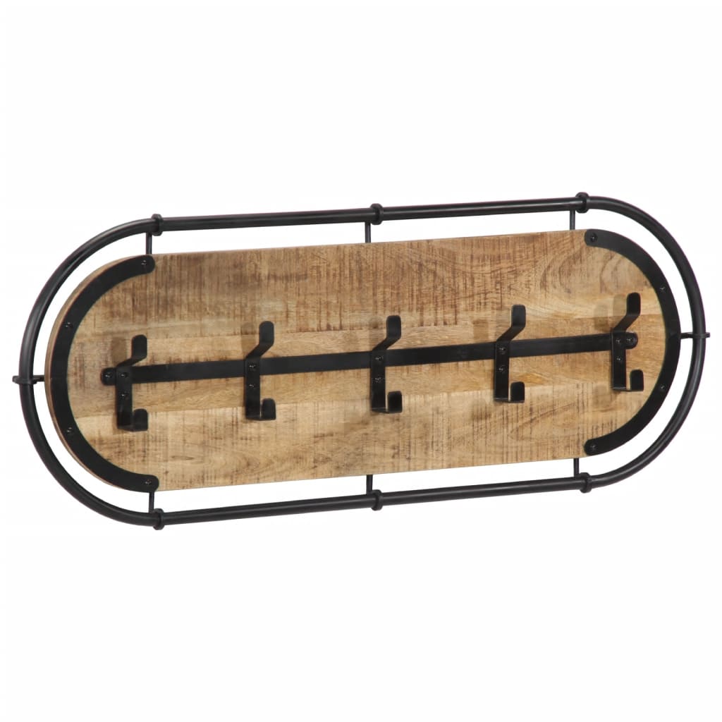 VidaXL Wandgarderobe mit 5 Haken aus massivem rohem Mangoholz