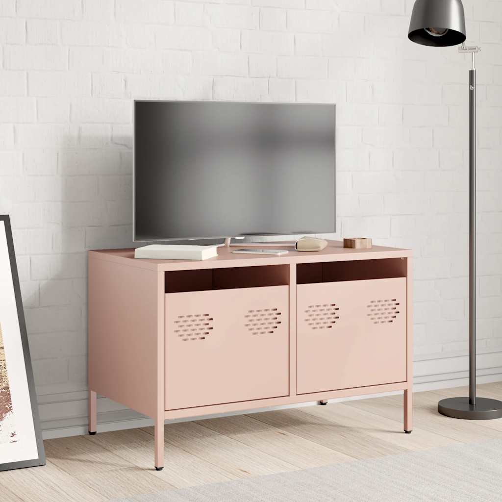 Vidaxl tv-meubel 68x39x43,5 cm koudgewalst staal roze