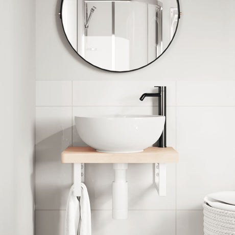 Vidaxl badkamer wandschap staal en massief beukenhout