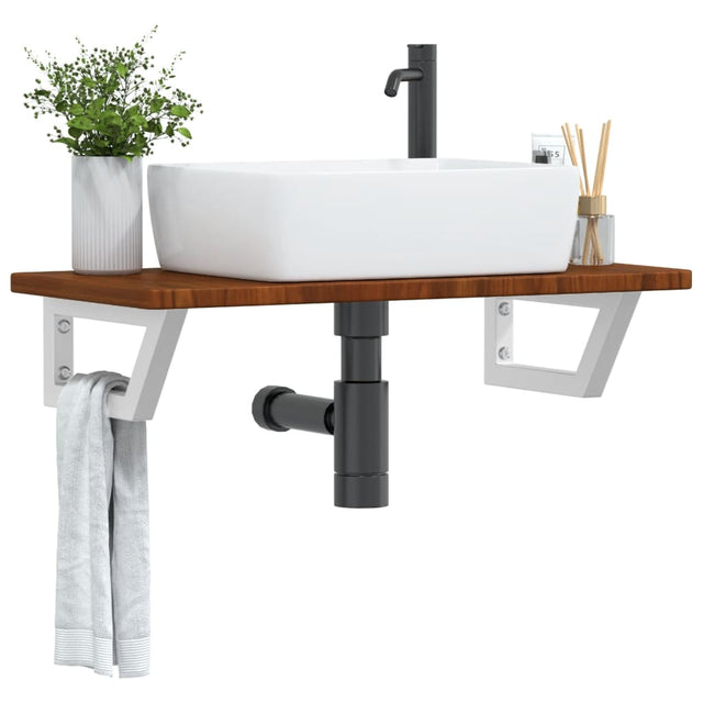 Vidaxl badkamer wandschap staal en massief eikenhout