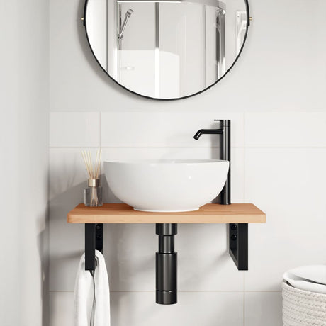 Vidaxl badkamer wandschap staal en massief beukenhout