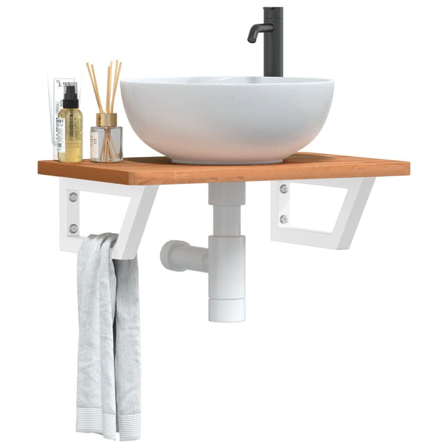 Vidaxl badkamer wandschap staal en massief beukenhout