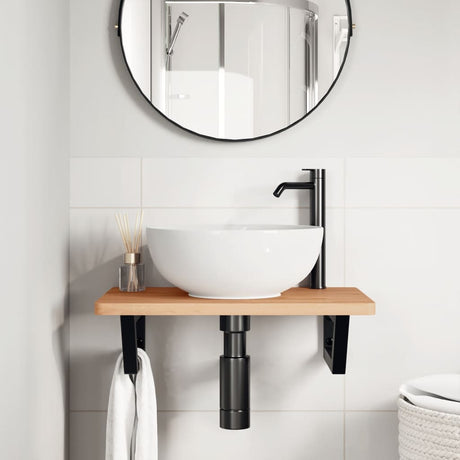 Vidaxl badkamer wandschap staal en massief beukenhout