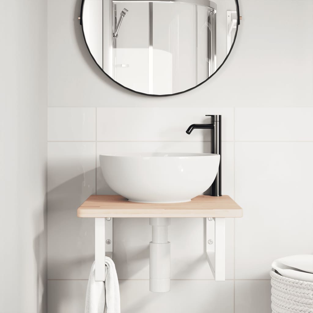 Vidaxl badkamer wandschap staal en massief eikenhout