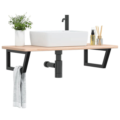Vidaxl badkamer wandschap staal en massief eikenhout