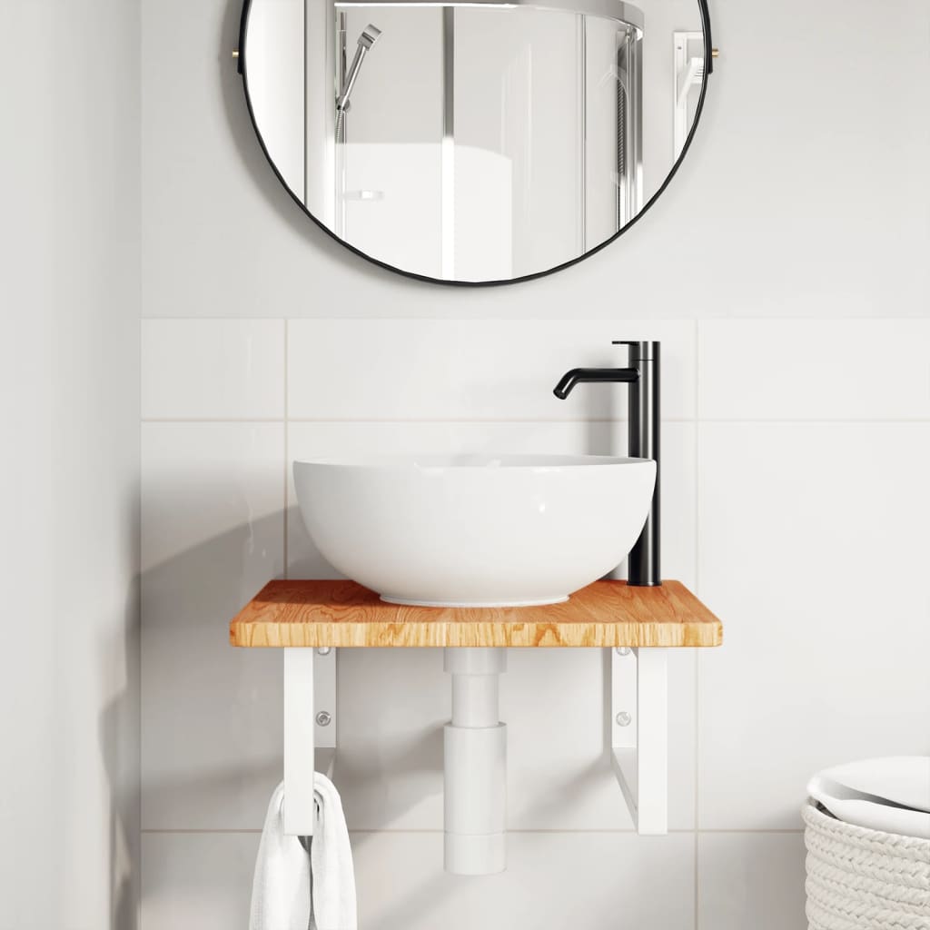 Vidaxl badkamer wandschap staal en massief eikenhout
