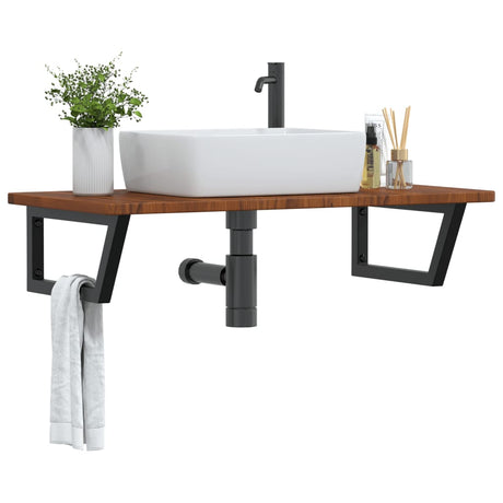 Vidaxl badkamer wandschap staal en massief eikenhout