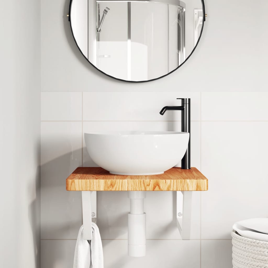 Vidaxl badkamer wandschap staal en massief eikenhout