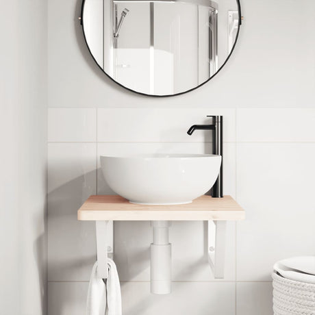 Vidaxl badkamer wandschap staal en massief beukenhout