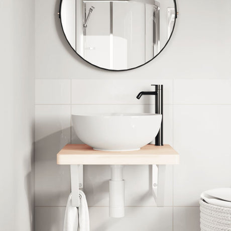 Vidaxl badkamer wandschap staal en massief beukenhout