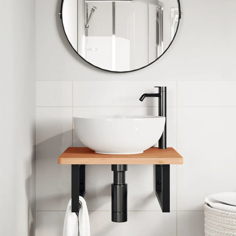 Vidaxl badkamer wandschap staal en massief beukenhout