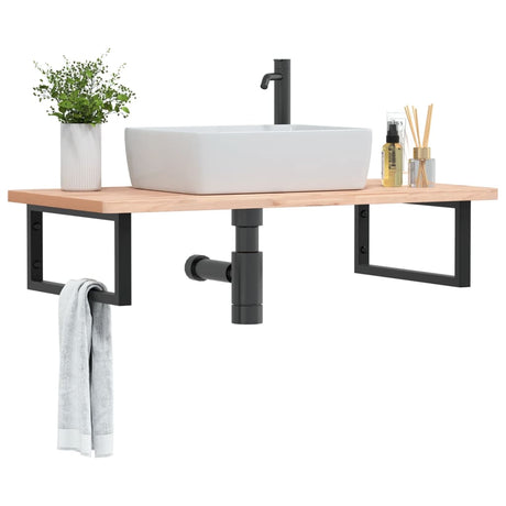Vidaxl badkamer wandschap staal en massief beukenhout