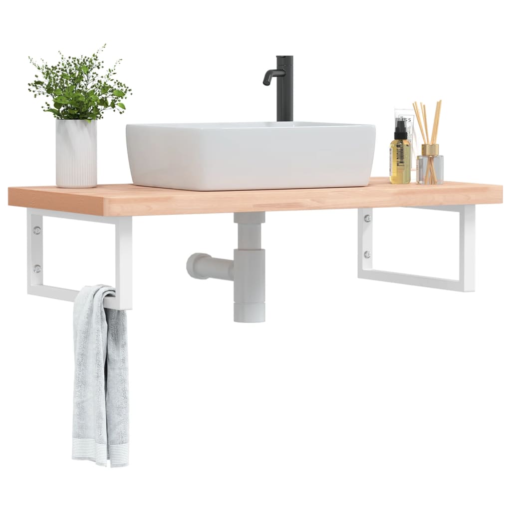 Vidaxl badkamer wandschap staal en massief beukenhout