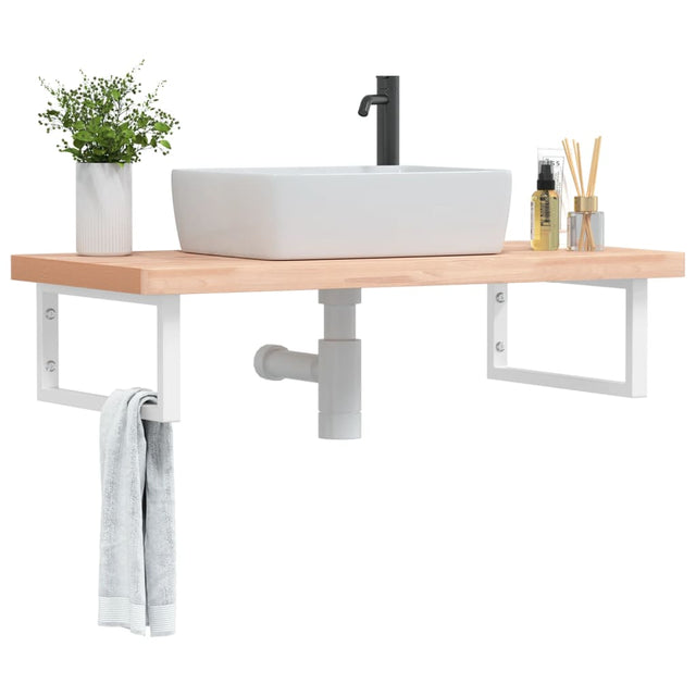 Vidaxl badkamer wandschap staal en massief beukenhout