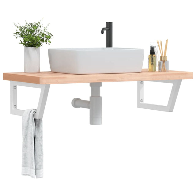Vidaxl badkamer wandschap staal en massief beukenhout