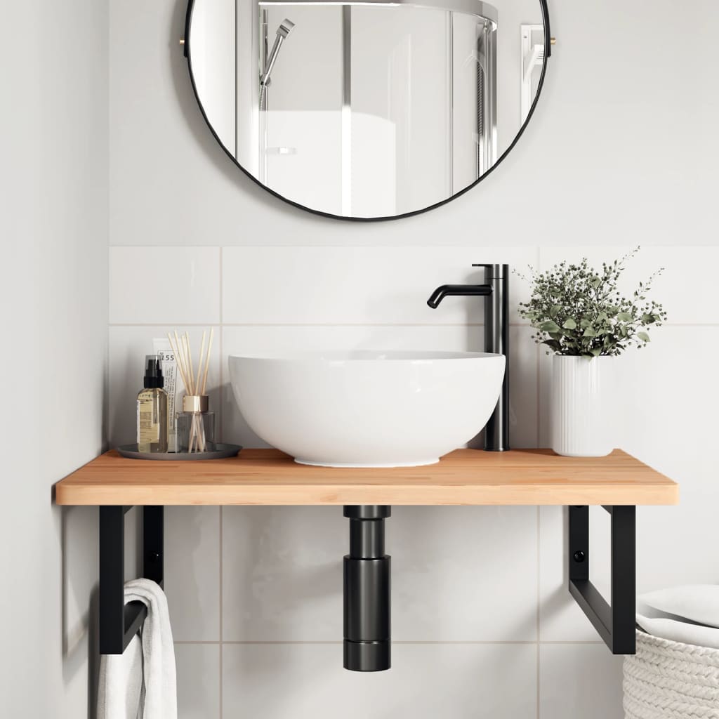 Vidaxl badkamer wandschap staal en massief beukenhout