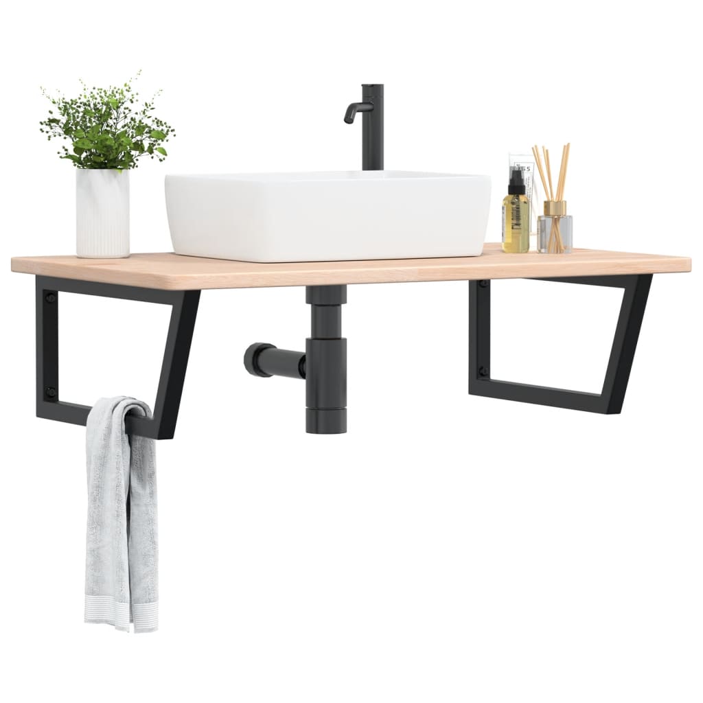 Vidaxl badkamer wandschap staal en massief eikenhout