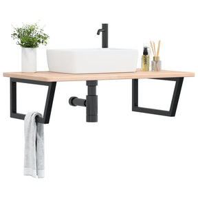 Vidaxl badkamer wandschap staal en massief eikenhout