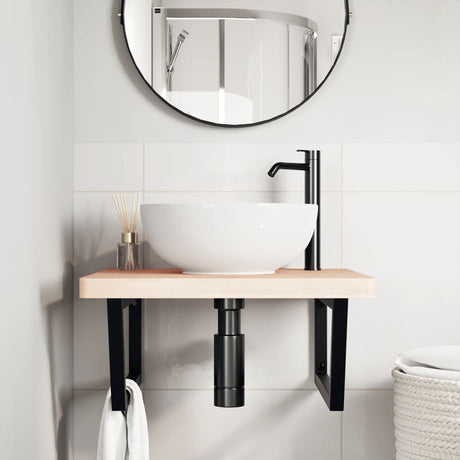 Vidaxl badkamer wandschap staal en massief beukenhout