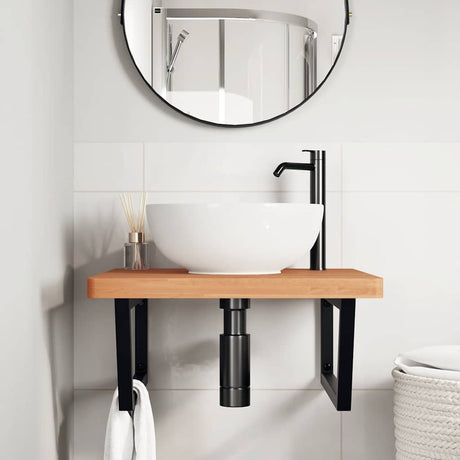 Vidaxl badkamer wandschap staal en massief beukenhout