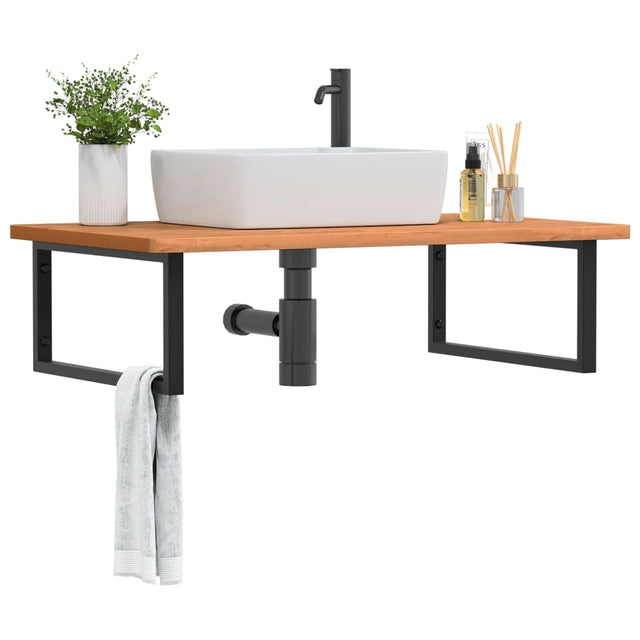 Vidaxl badkamer wandschap staal en massief beukenhout