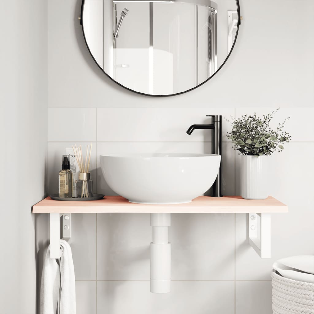 Vidaxl badkamer wandschap staal en massief eikenhout