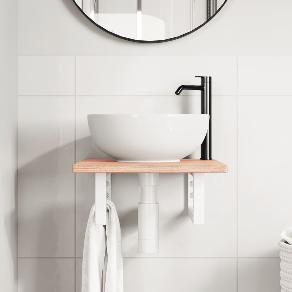 Vidaxl badkamer wandschap staal en massief eikenhout
