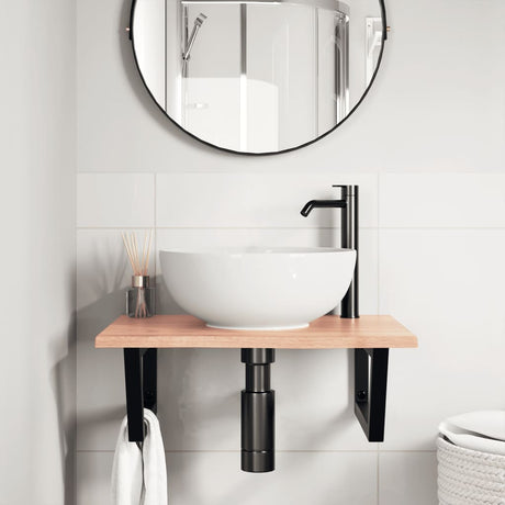 Vidaxl badkamer wandschap staal en massief eikenhout