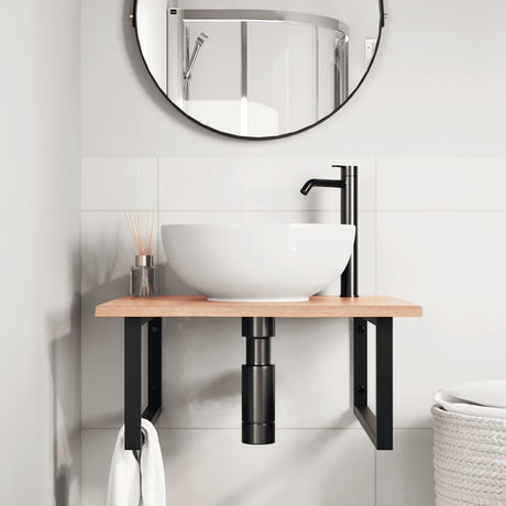 Vidaxl badkamer wandschap staal en massief eikenhout