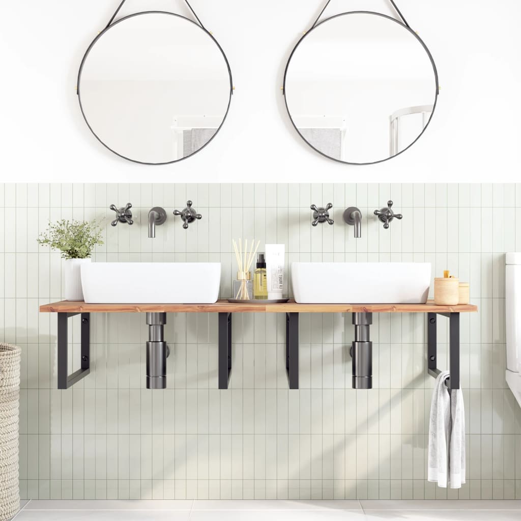 Vidaxl badkamer wandschap staal en massief acaciahout