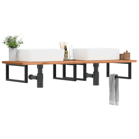 Vidaxl badkamer wandschap staal en massief beukenhout