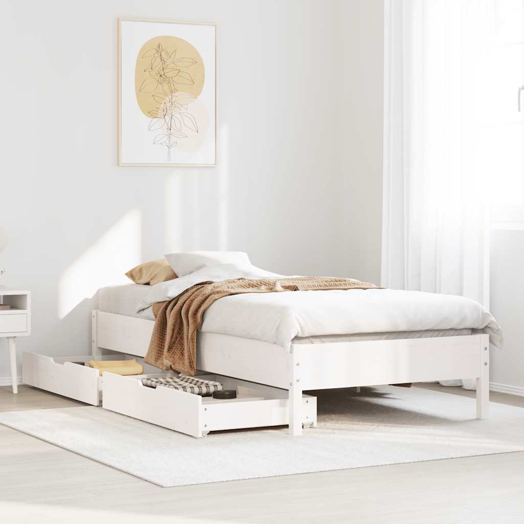 Vidaxl bedframe zonder matras massief grenenhout wit 75x190 cm