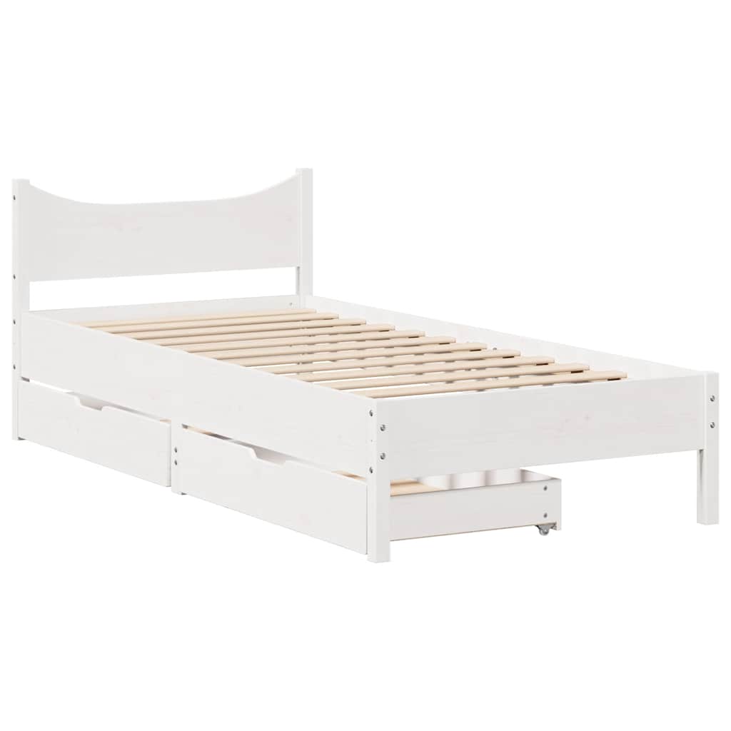 Vidaxl bedframe met lades massief grenenhout wit 75x190 cm