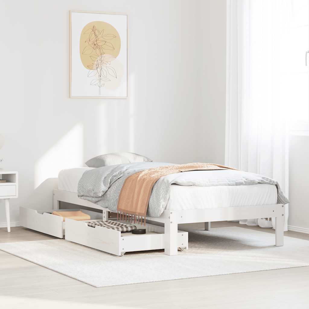 Vidaxl bedframe met lades massief grenenhout wit 75x190 cm