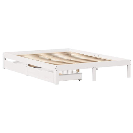 Vidaxl bedframe met lades massief grenenhout wit 135x190 cm