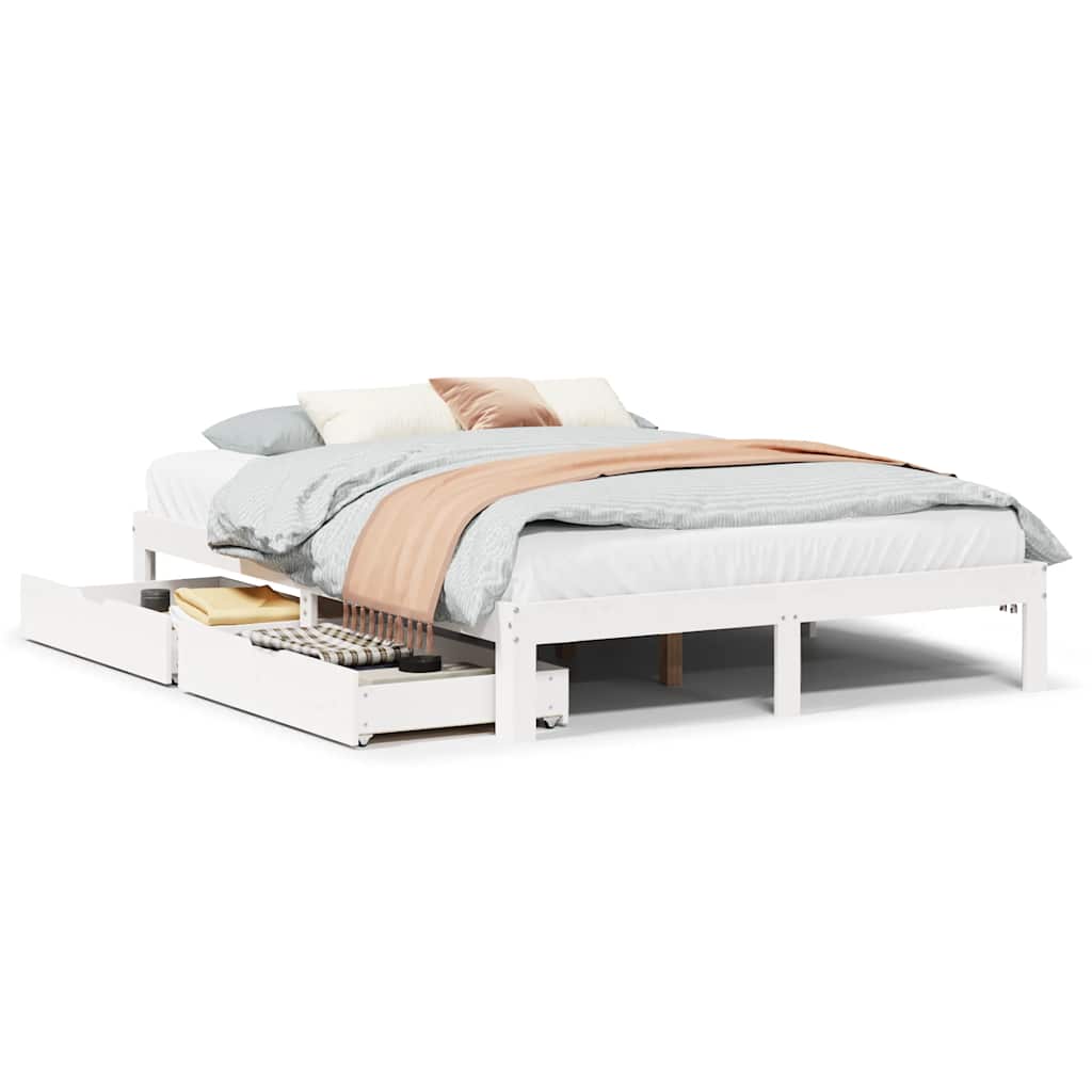 Vidaxl bedframe met lades massief grenenhout wit 140x190 cm