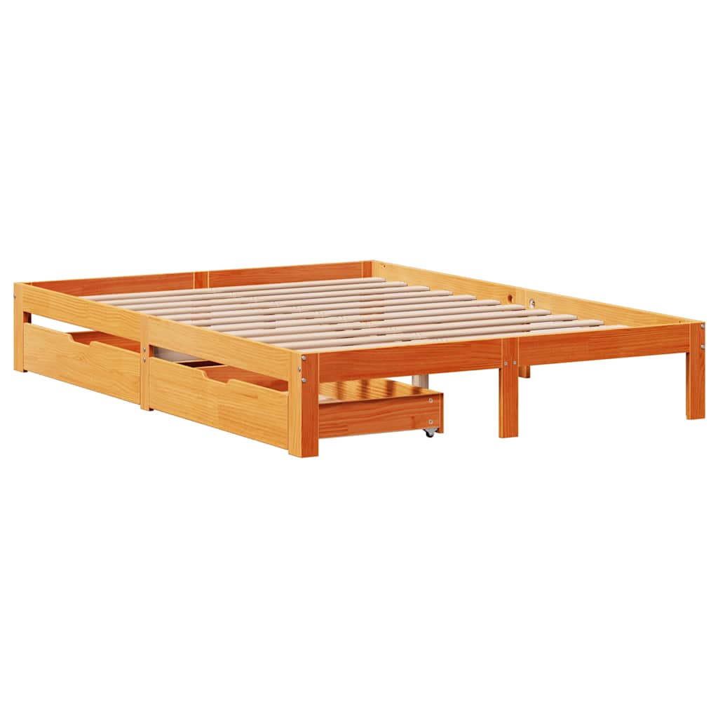Vidaxl bedframe met lades massief grenenhout wasbruin 120x190 cm