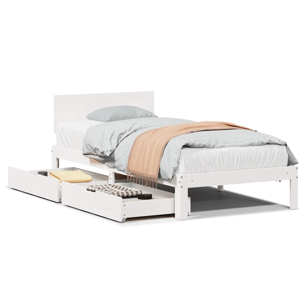 Vidaxl bedframe met lades massief grenenhout wit 90x200 cm