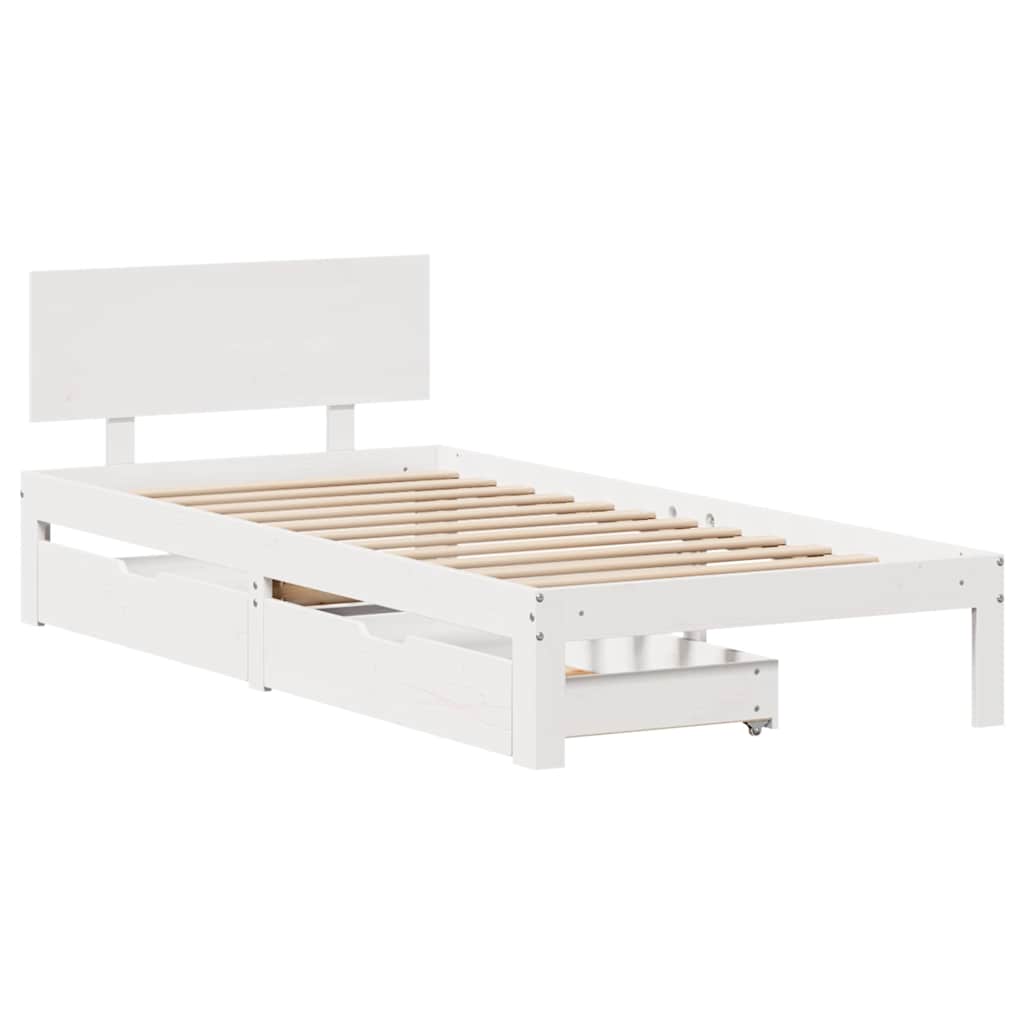 Vidaxl bedframe met lades massief grenenhout wit 100x200 cm
