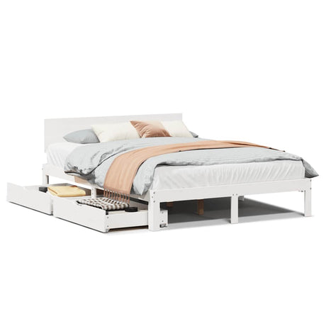 Vidaxl bedframe met lades massief grenenhout wit 150x200 cm