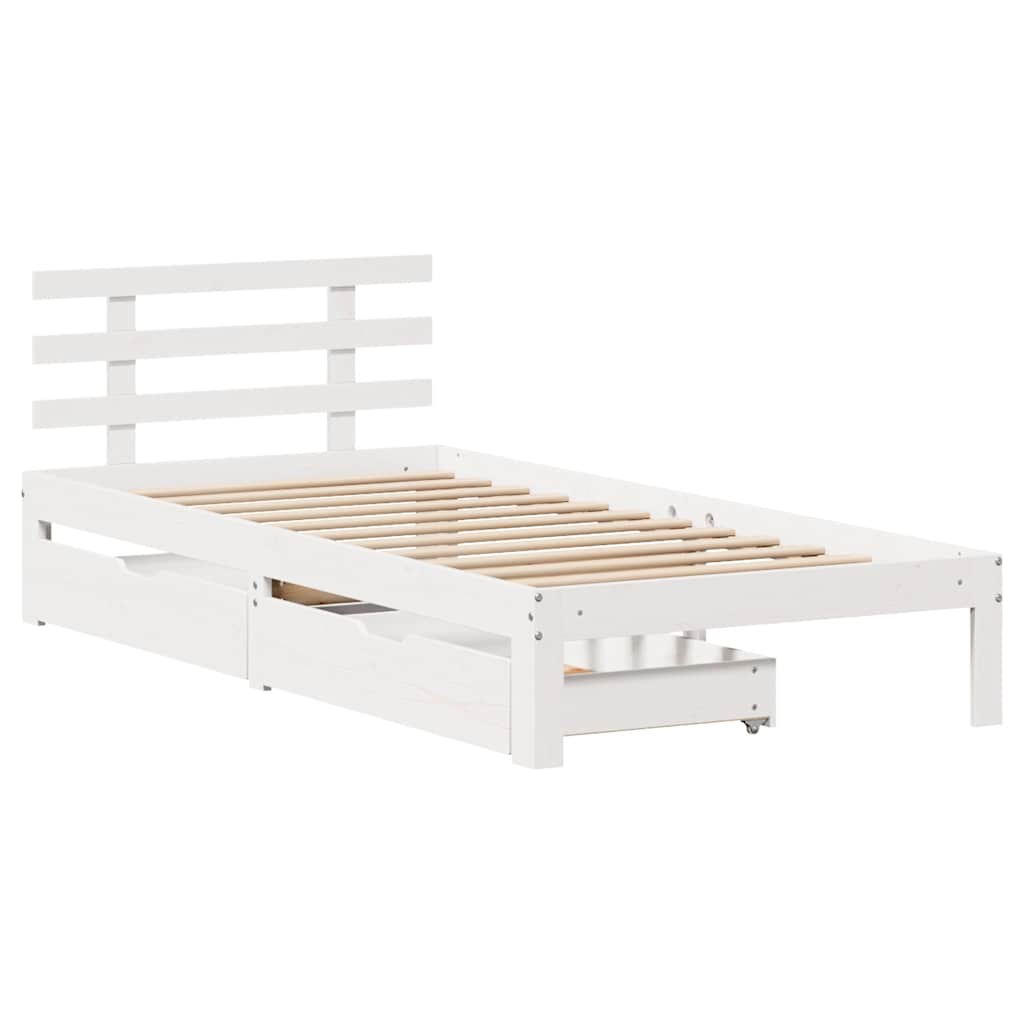 Vidaxl bedframe met lades massief grenenhout wit 75x190 cm