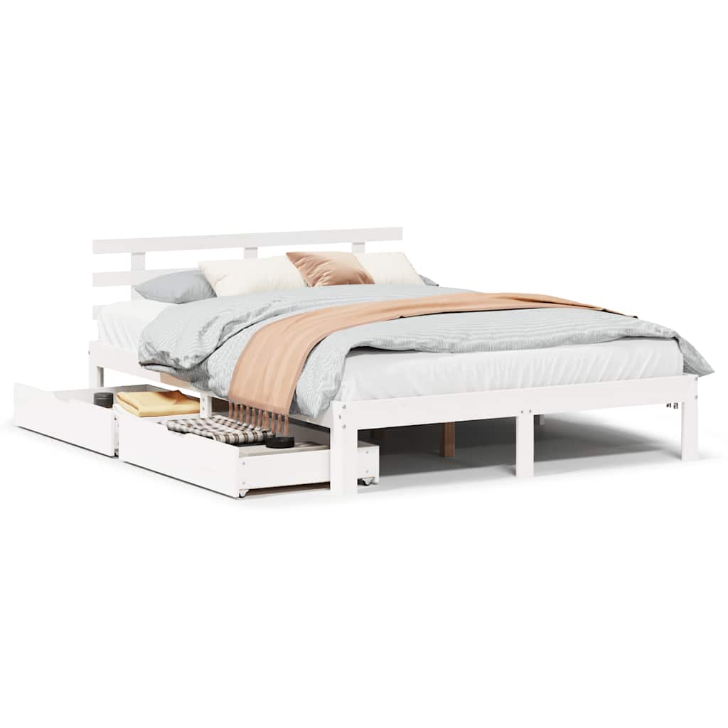 Vidaxl bedframe met lades massief grenenhout wit 120x190 cm