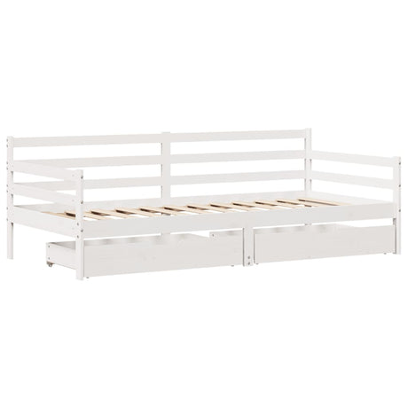 Vidaxl slaapbank met lades 90x200 cm massief grenenhout wit