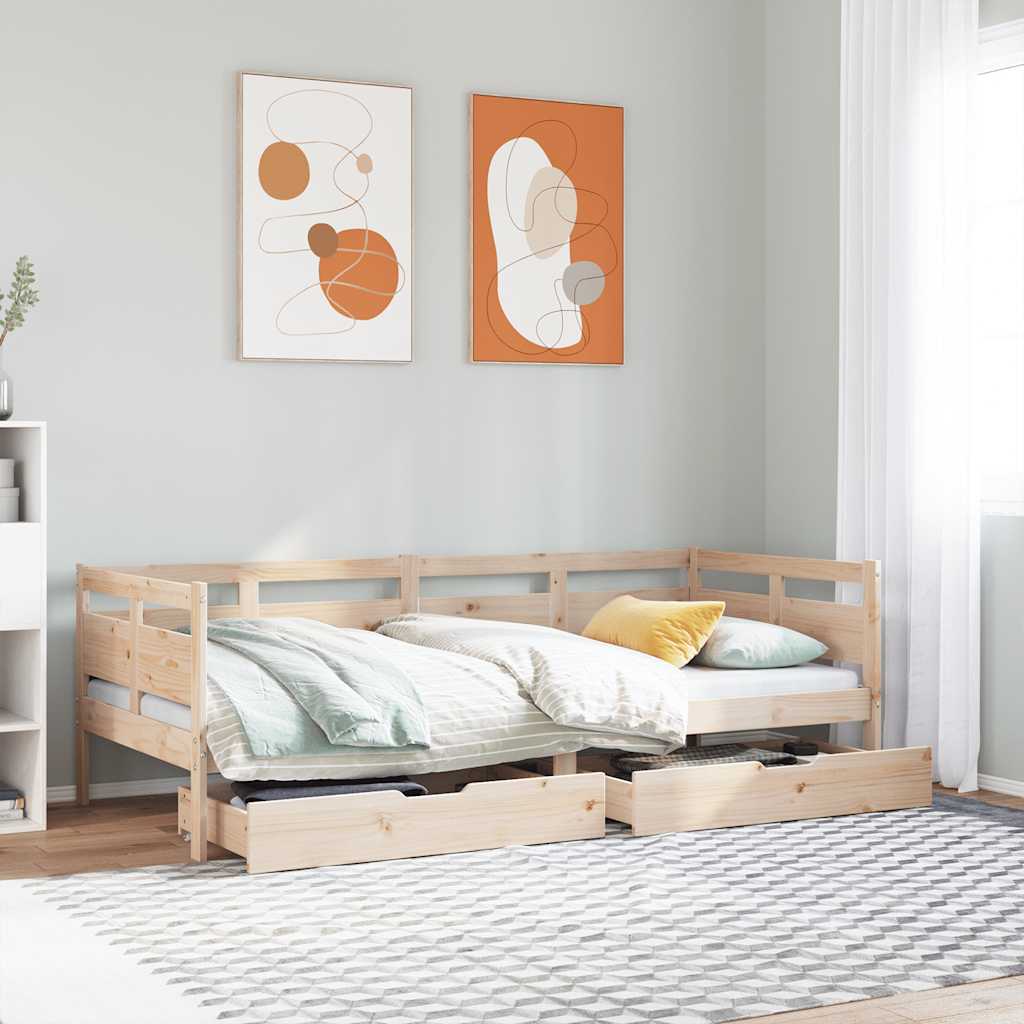 Vidaxl slaapbank met lades 90x190 cm massief grenenhout