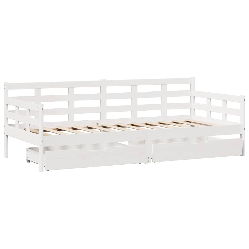 Vidaxl slaapbank met lades 90x190 cm massief grenenhout wit