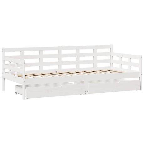 Vidaxl slaapbank met lades 90x190 cm massief grenenhout wit
