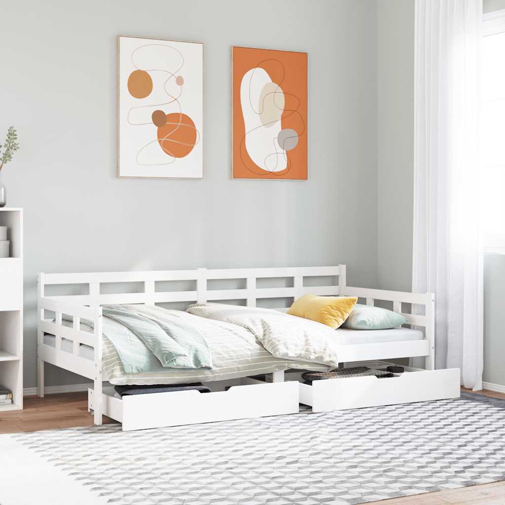 Vidaxl slaapbank met lades 90x190 cm massief grenenhout wit